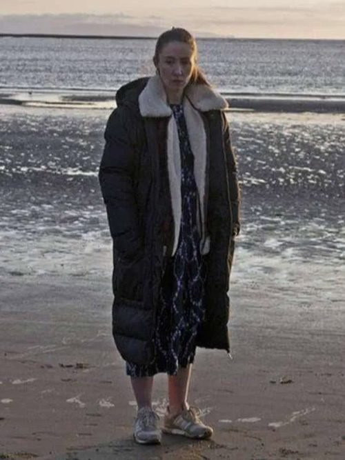 Erin Doherty Chloe 2022 Black Puffer Hooded Coat