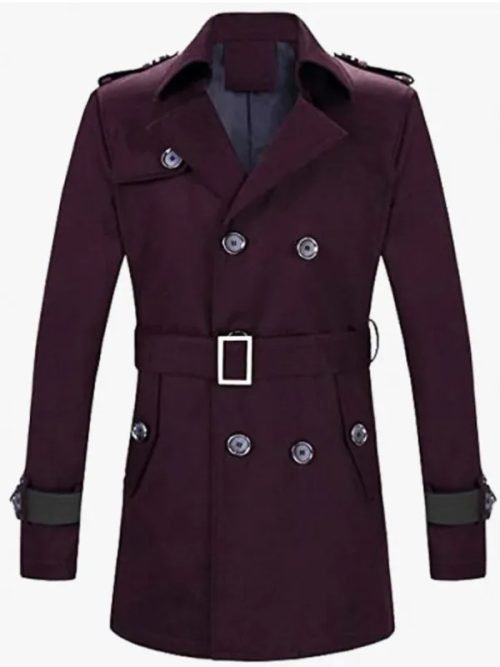 Men’s Double Breasted Belted Purple Coat