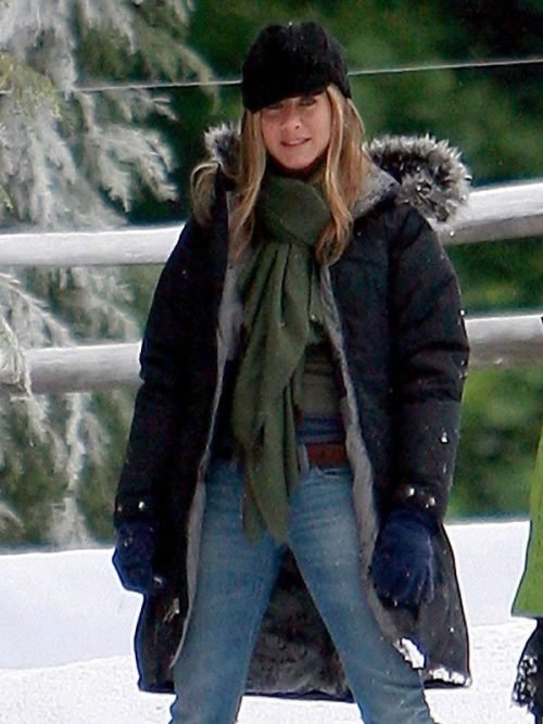Jennifer Aniston Marley and Me Movie Black Cotton Shearling Parka Coat