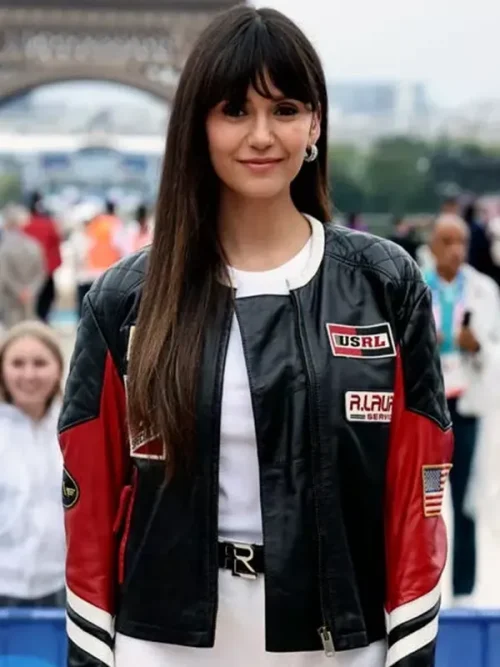 Nina Dobrev Olympics 2024 Leather Jacket