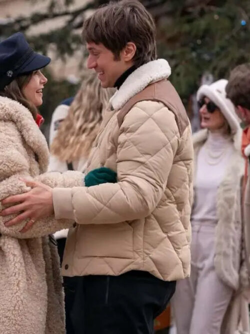 Emily in Paris Season 04 Gabriel Beige Quilted Shearling Puffer Jacket