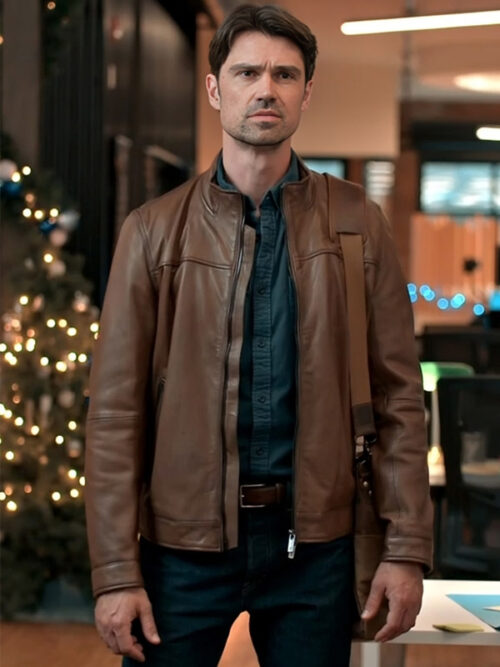 The Christmas Charade 2024 Corey Sevier Brown Leather Jacket