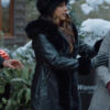 Holiday Crashers 2024 Daniella Monet Black Leather Coat