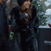 Holiday Crashers 2024 Bri Black Hooded Leather Coat