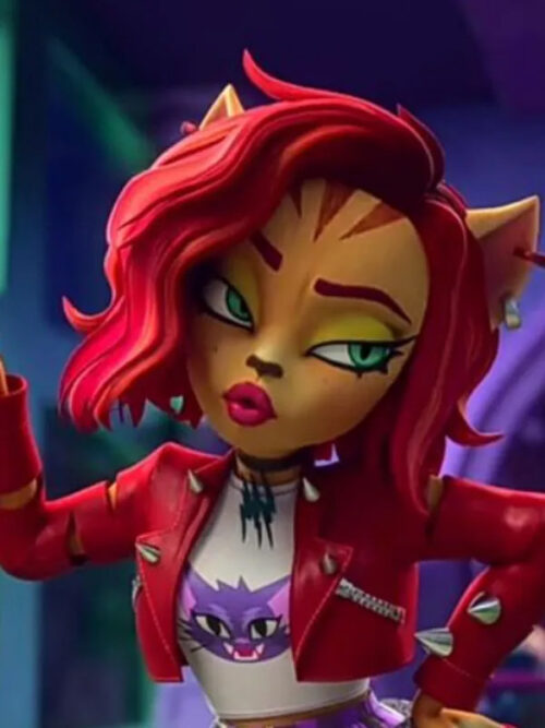 Toralei Stripe Monster High Crop Red Leather Studded Jacket