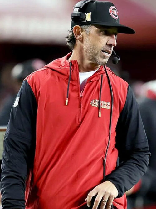 Kyle Shanahan SF 49ers Head Coach Sideline Red & Black Hoodie