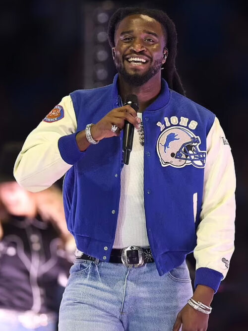 Thanksgiving Halftime Show Shaboozey Detroit Lions Team NFL Blue & White Jacket
