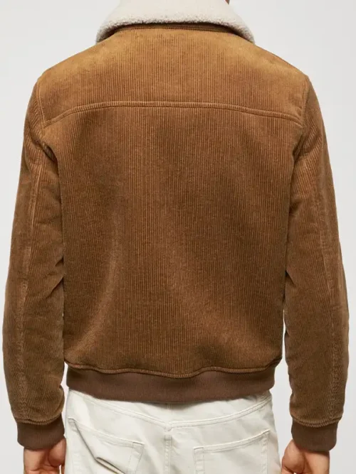 Men Corduroy Brown Shearling Jacket