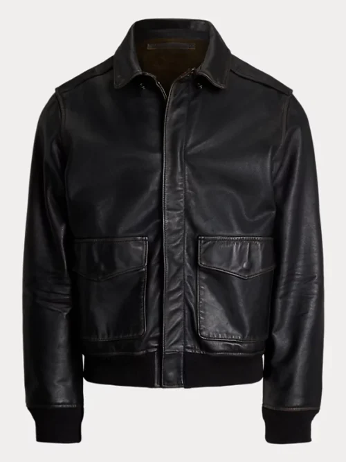 Men American Style Black Leather Bomber Jacket