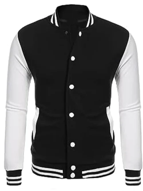 Men Slim Fit Causal Black and White Varsity Jacket