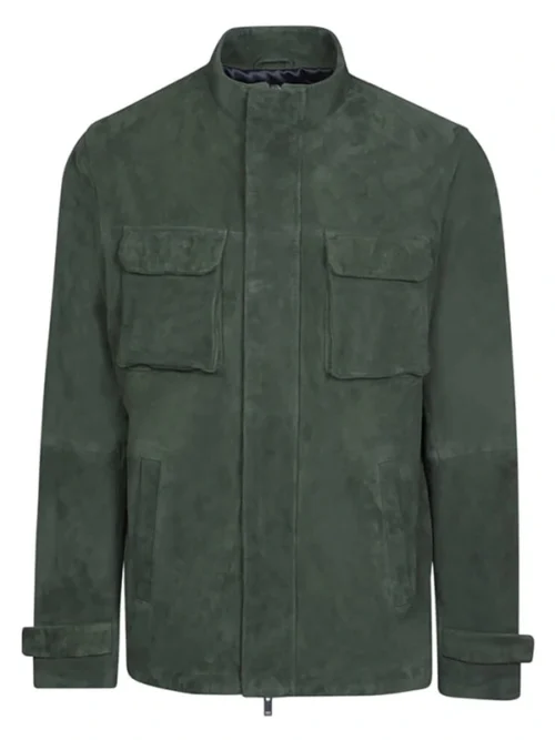 Men Green Suede Leather Jacket