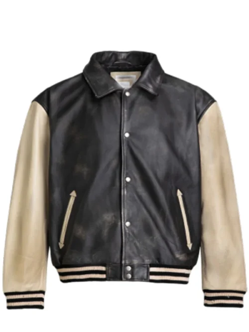 Distressed Leather Varsity Jacket