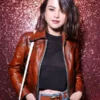 Selena Gomez Brown Leather Jacket