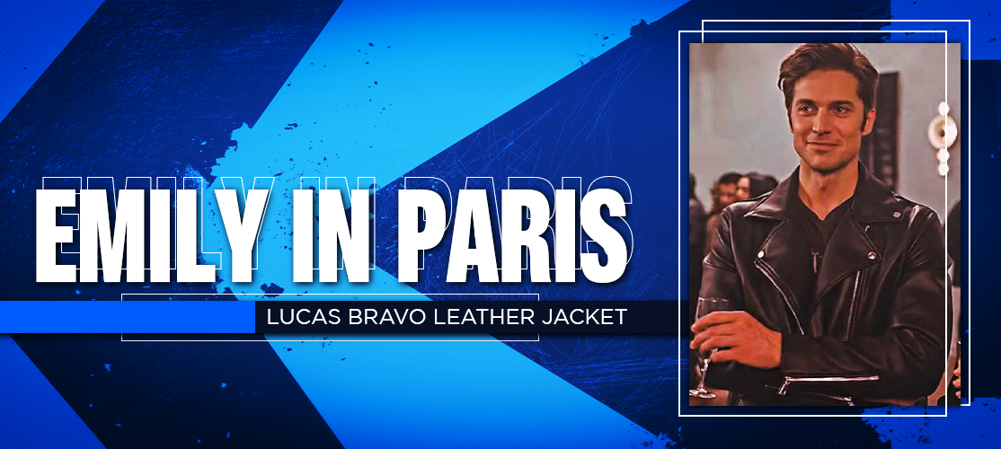 Fashionable Emily in Paris Lucas Bravo Leather Jacket