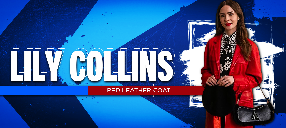 Majestic Lily Collins Red Leather Coat