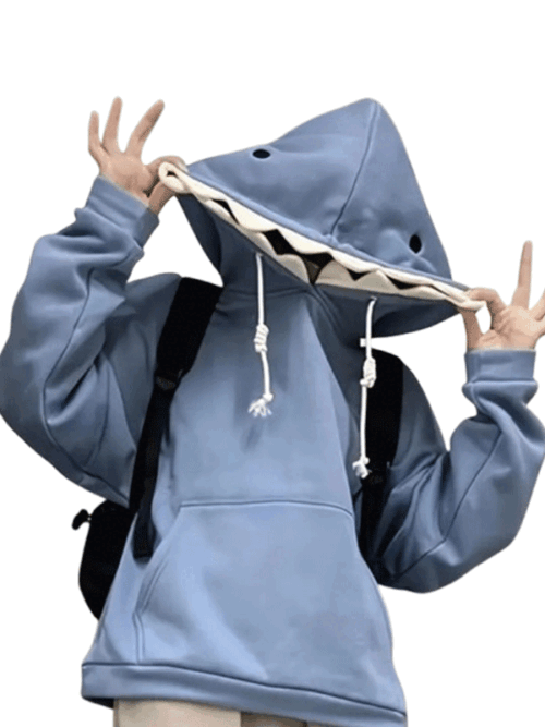 Womens Blue Shark Style Hoodie