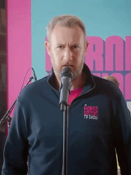 Alex Horne The Horne Section TV Show Blue Jacket