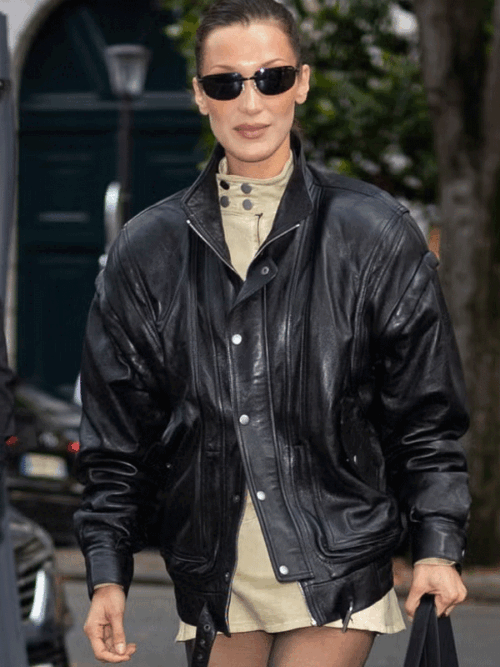 Shop Bella Hadid Street Style Leather Jacket
