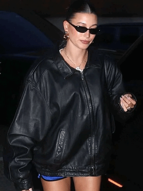 Shop Hailey Bieber Leather Jacket