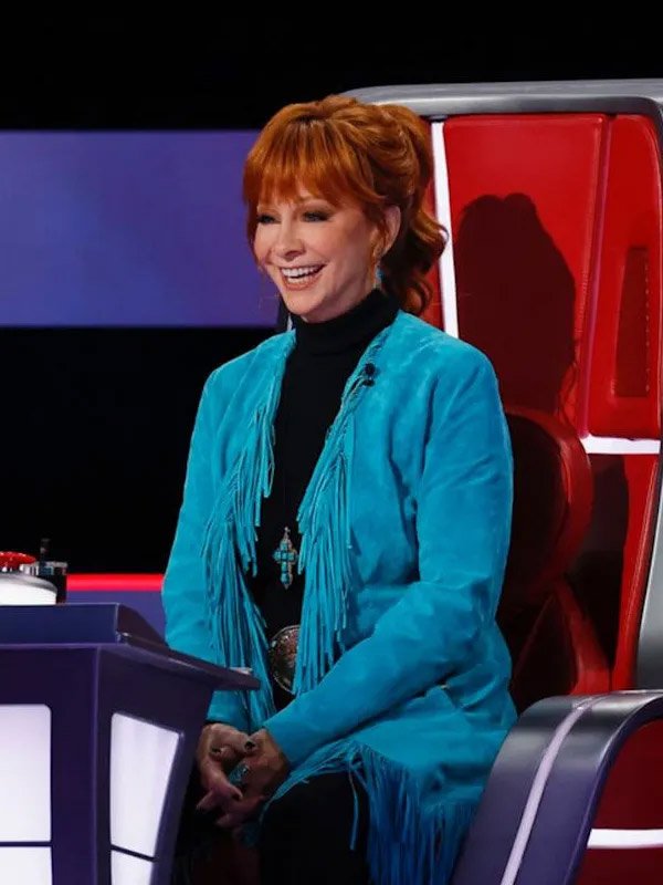 Shop Reba McEntire The Voice S28 Blue Suede Leather Fringe Coat