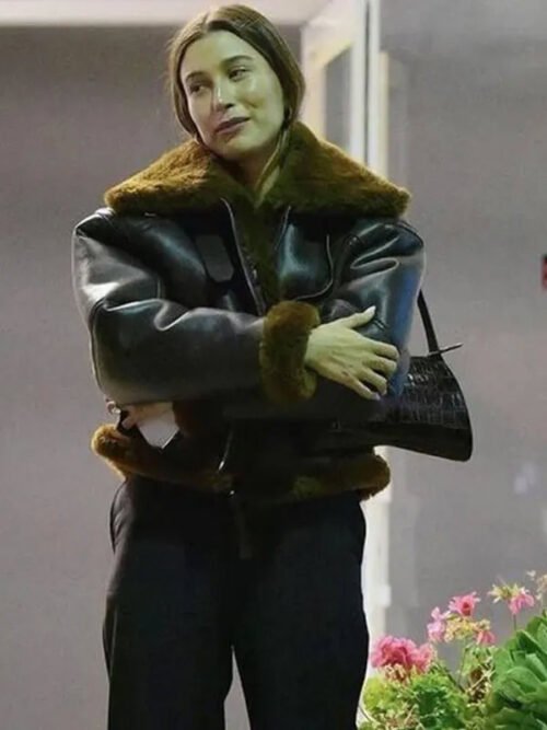 Buy Los Angeles Hailey Bieber Street Style Shearling Leather Jacket