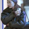 Shop Los Angeles Hailey Bieber Shearling Leather Jacket