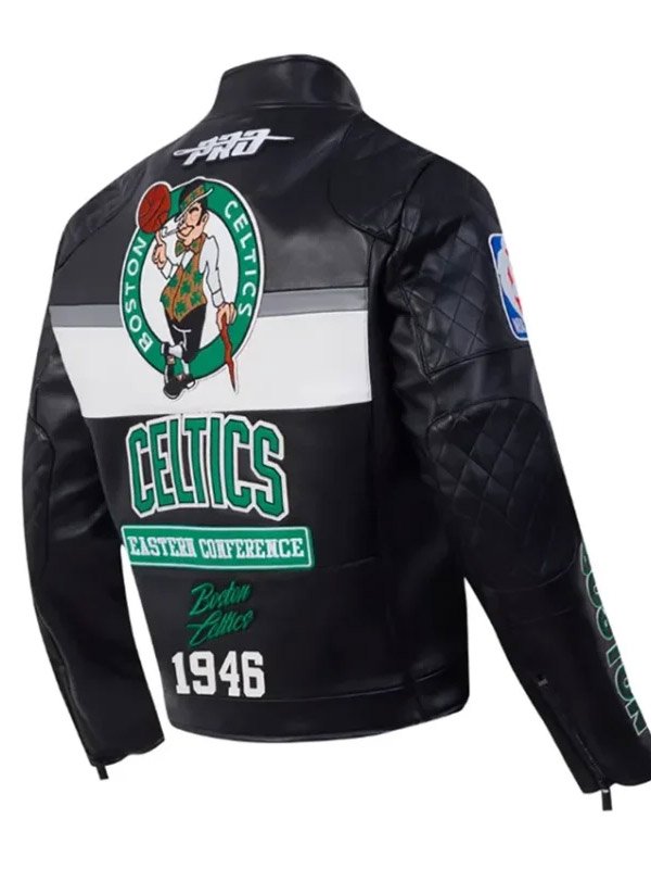 Shop Boston Celtics Black Moto Leather Jacket