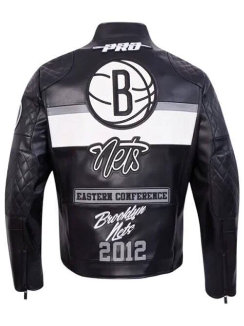 Shop Brooklyn Nets Moto Leather Jacket