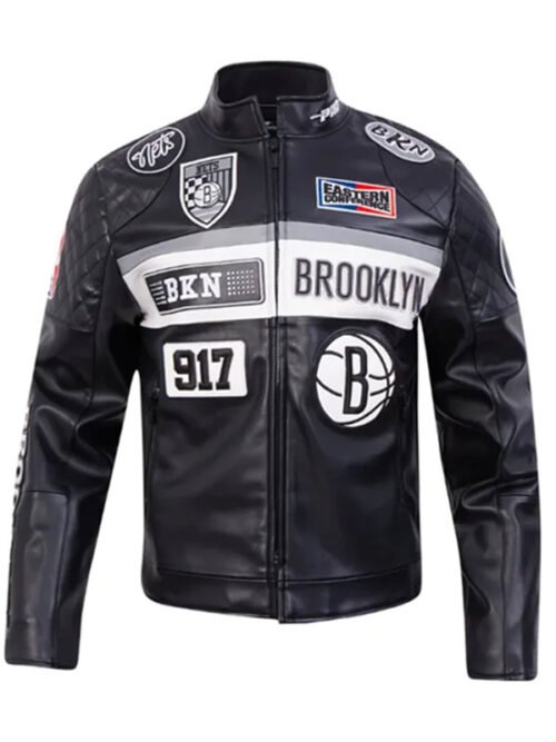 Buy Brooklyn Nets Moto Black Jacket