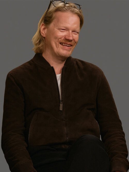 Shop Bugonia 2025 Jesse Plemons Brown Suede Jacket