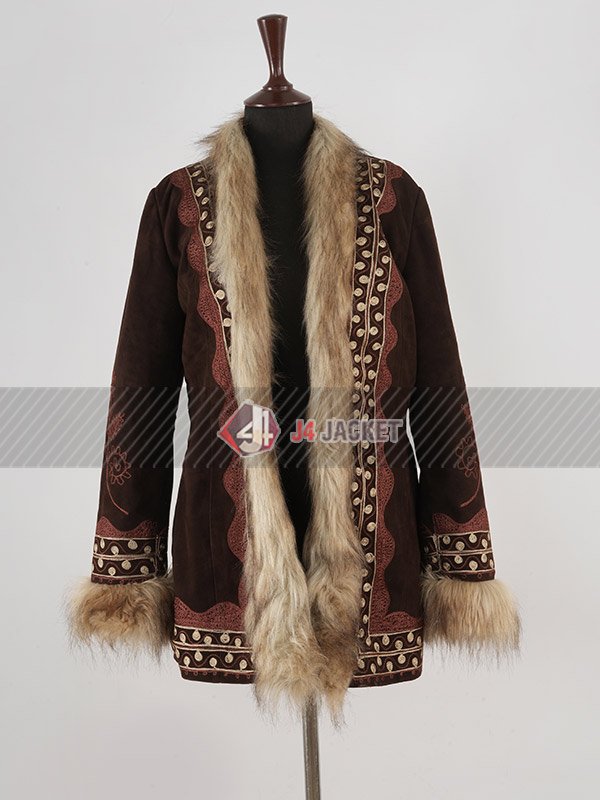 Shop Elle Fanning A Complete Unknown Brown Shearling Jacket