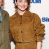 Buy Emma Stone Bugonia Press Tour Brown Suede Jacket
