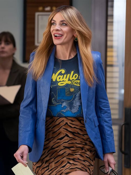 Shop High Potential Morgan Gillory Blue Leather Blazer