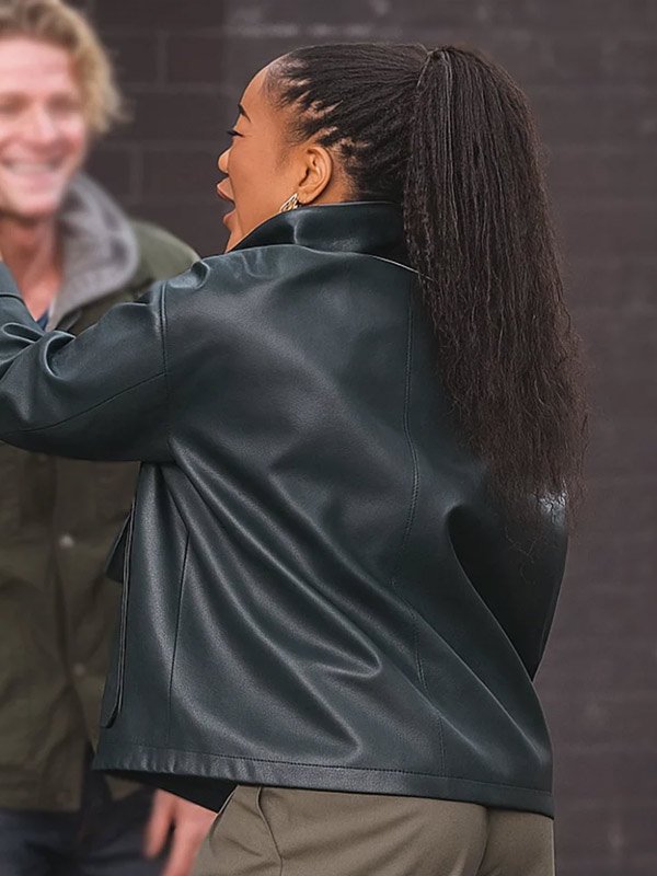 Shop Naomi Ackie Clayface Black Leather Jacket