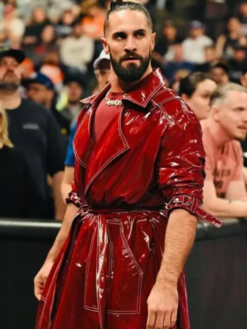 Shop Monday Night RAW Seth Rollins Shiny Red Trench Coat