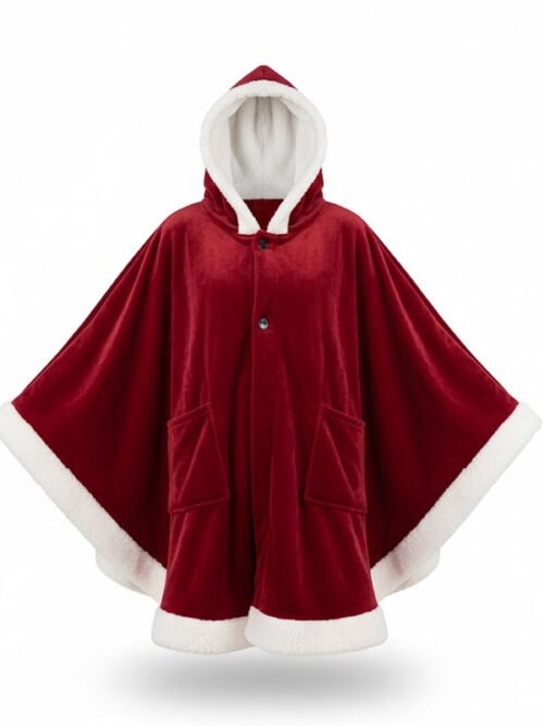 Buy Women’s Red Velvet Santa Claus Hooded Christmas Poncho