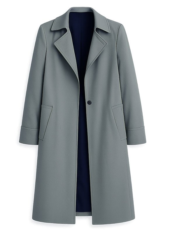 Shop Ella McCay Emma Mackey Grey Coat