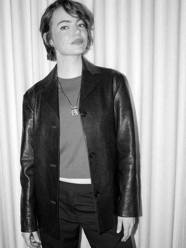 Shop Emma Stone Bugonia Black Leather Jacket