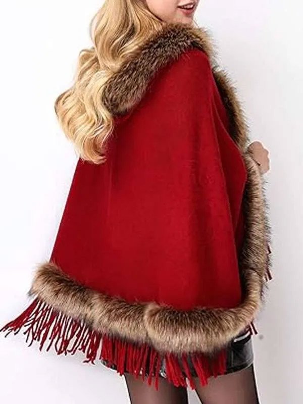 Buy Faux Fur Shawl Hooded Cape Wrap
