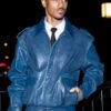 Shop Keith Powers CFDA 2025 Blue Leather Jacket
