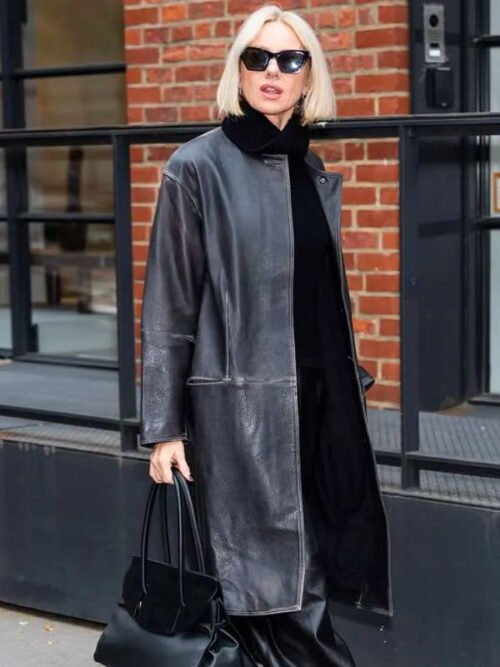 Shop Naomi Watts NYC Black Leather Coat