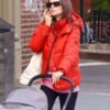 Shop Emily Ratajkowski Orange Puffer Jacket
