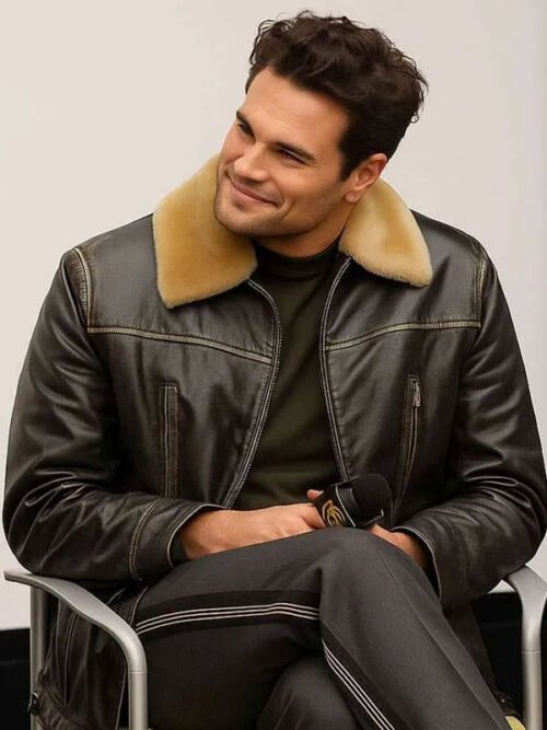 Shop Tom Bateman Hedda BAFTA Brown Leather Jacket