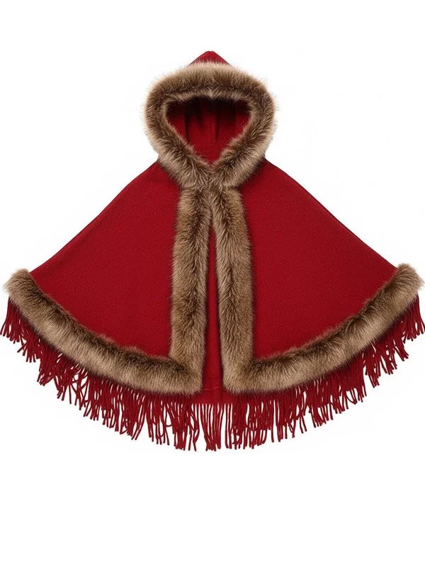 Shop Women’s Faux Fur Red Shawl Hooded Cape for Christmas