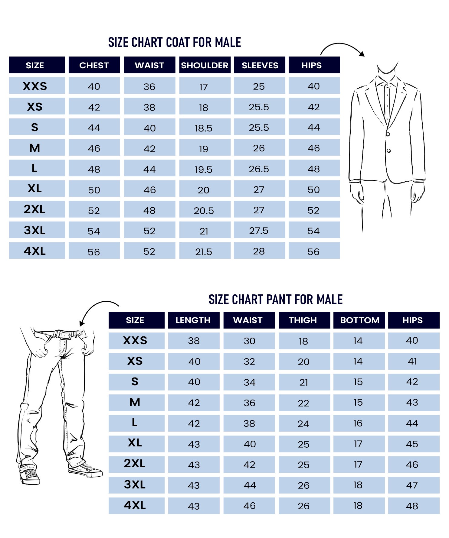 Coat and Pent Size Chart