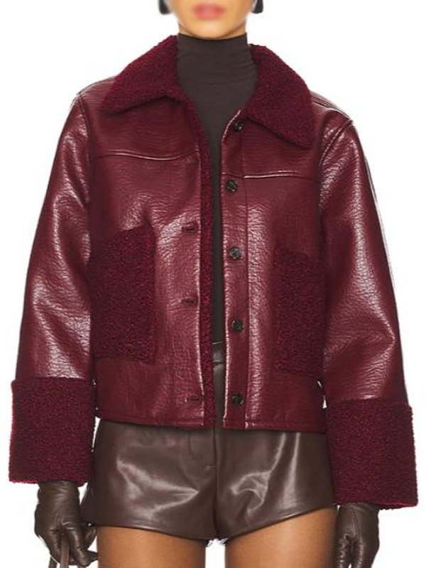 Shop Beyond The Gates 2025 Ambyr Michelle Maroon Shearling Leather Jacket