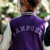 Shop Ellie de Lange Run Away 2026 Purple and White Varsity Jacket