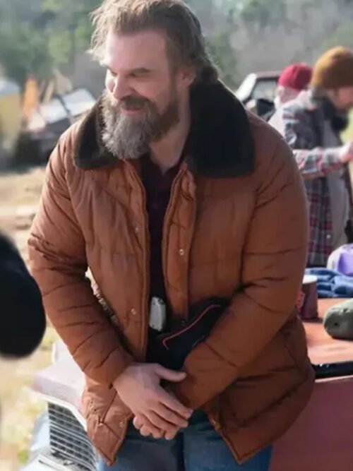 Shop Jim Hopper Stranger Things David Harbour Brown Puffer Jacket