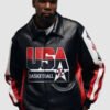 Shop Kevin Durant Paris Olympic Basketball Team USA Black Leather Jacket