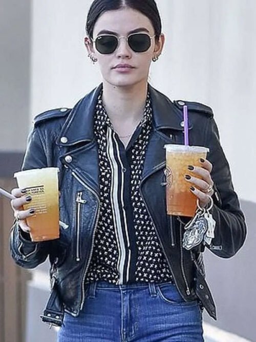Buy Los Angeles Lucy Hale Edgy Black Biker Leather Jacket